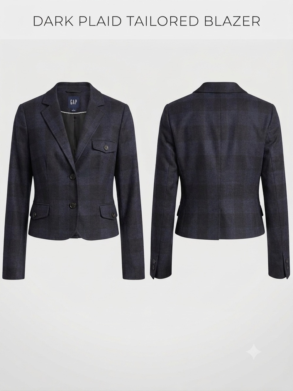 GAP Dark Navy Plaid Tailored Blazer